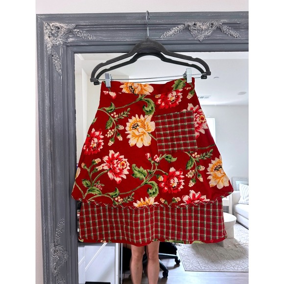 April Cornell Dresses & Skirts - Vintage April Cornell Waist Wrap Skirt Apron Floral Plaid Cotton Cottagecore